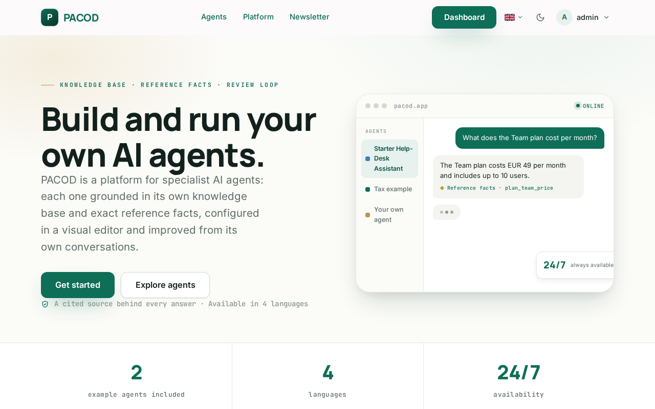The agent platform's public website: Build and run your own AI agents