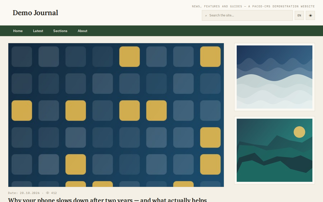 The Demo Journal website's home page